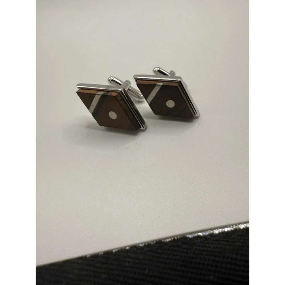 Men's Unbranded Silver & Brown Diamond Shape Cuff Links One Size